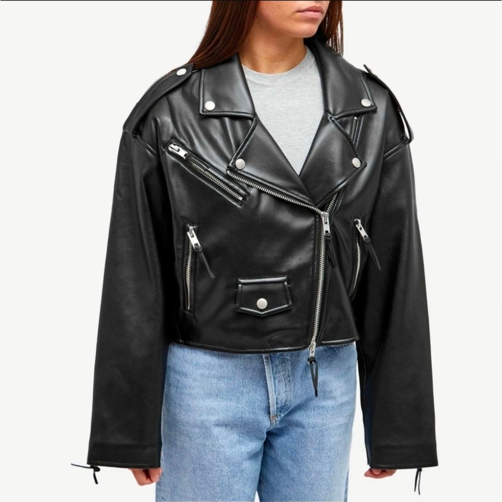 NWT Good American Cropped Moto Faux Leather Jacket